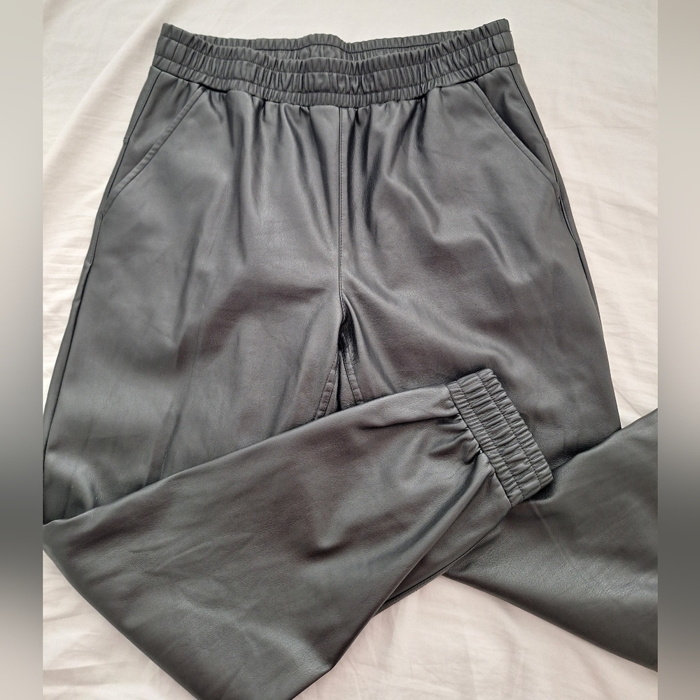 Black Faux Leather Joggers